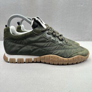 MIU MIU Tyre Womens Size 7 (EU 37) Shoes Loden Green Technical Fabric Suede EUC